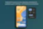 Android 16 home screen with orange-blue wallpaper, new quick settings, and app icons. Text: "Android 16 home screen...improved animations."