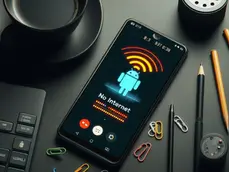 An Android smartphone showing 'No Internet' while a call is active, illustrating the issue of data not working during calls.