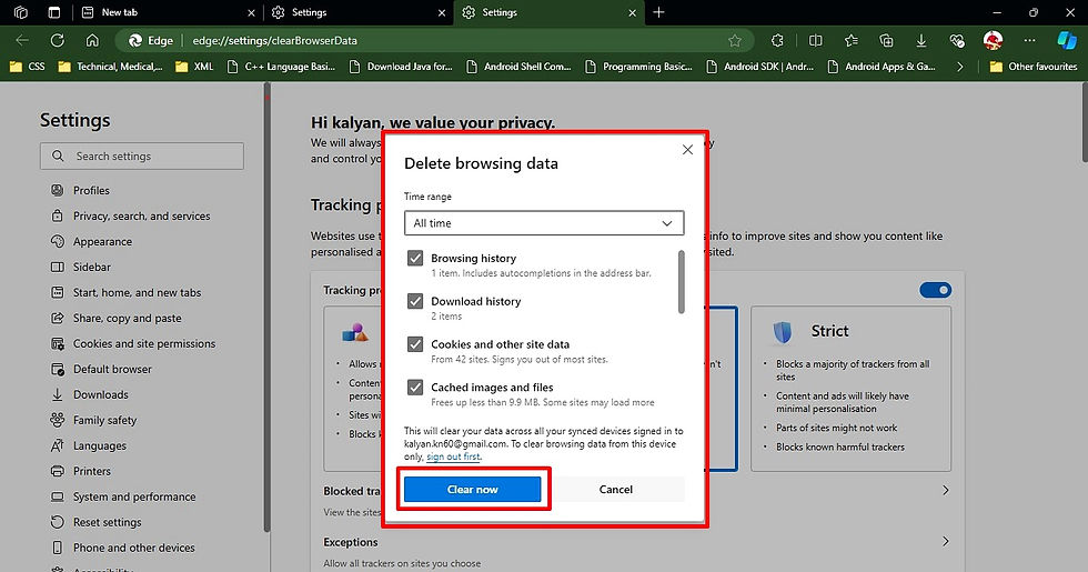 Clear Edge Browsing Data
