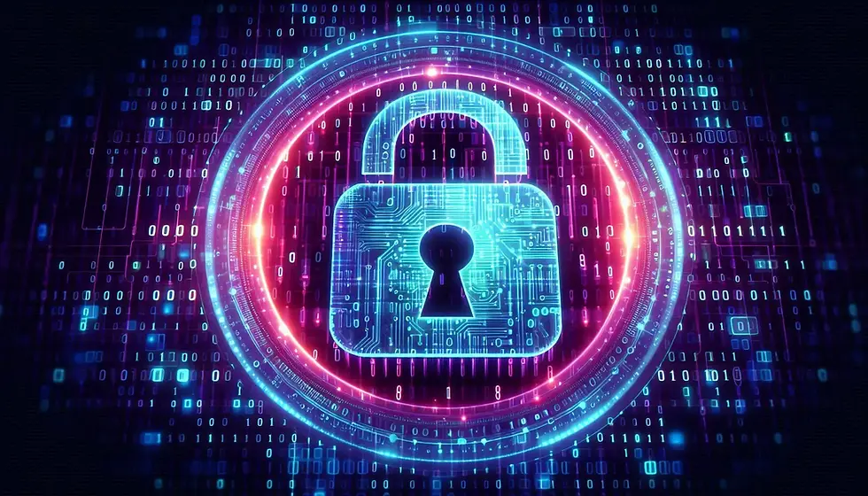 Blog Image - A digital lock icon overlaid on binary code, symbolizing AES 256-bit encryption protecting data in cyberspace in vibrant colour