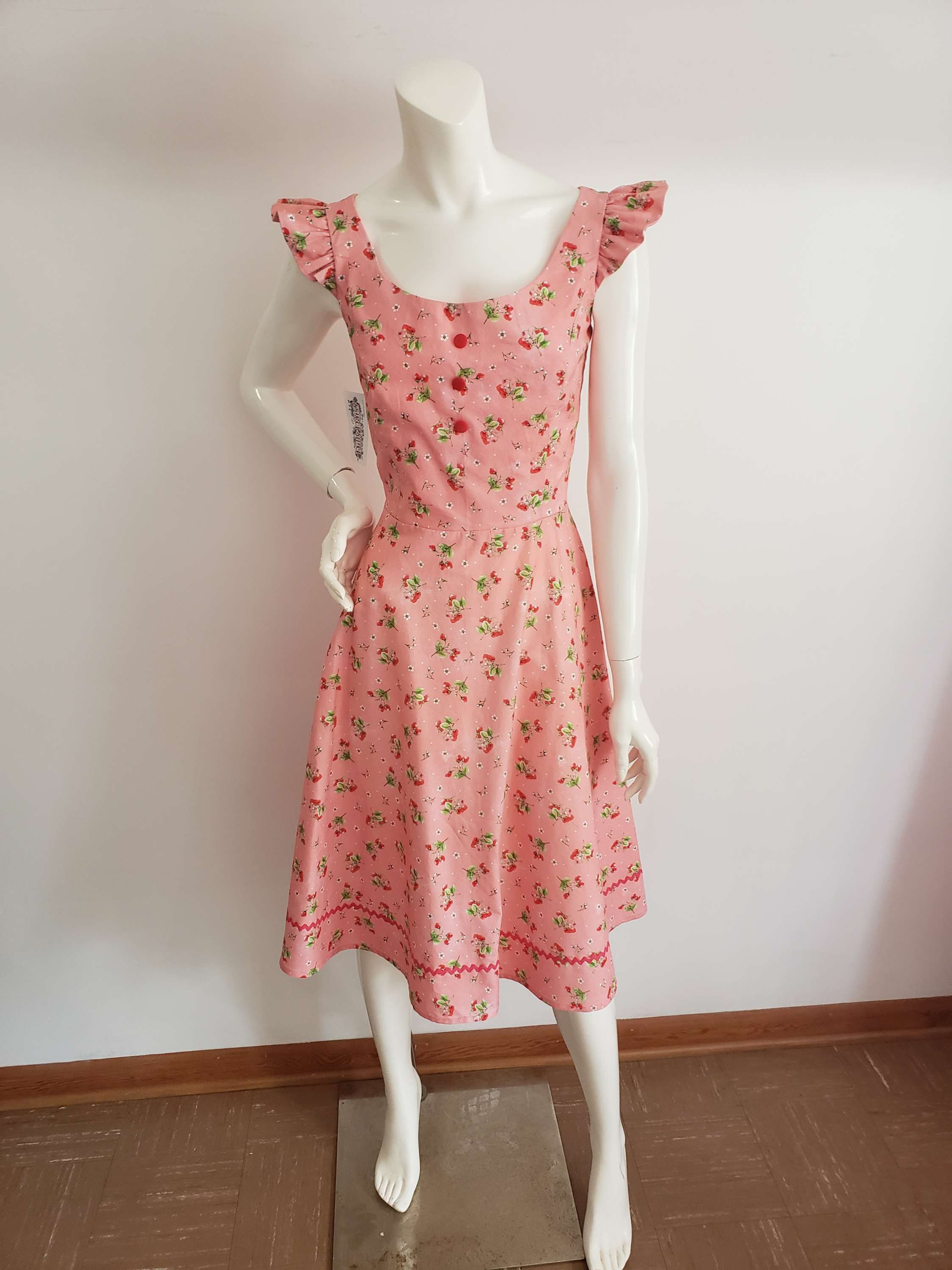 Pink Strawberry Print Swing Dress