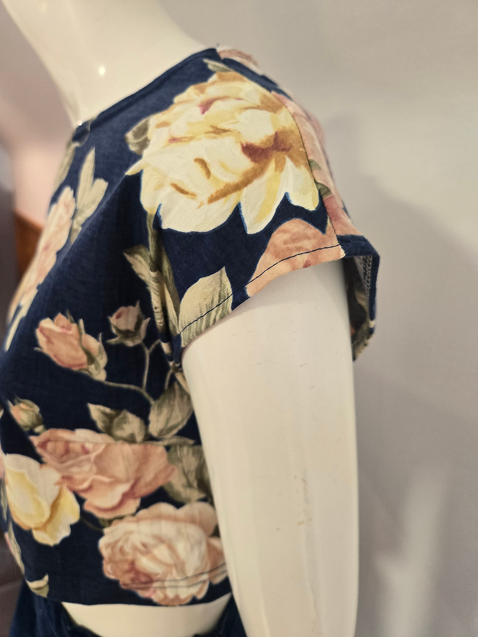 Thumbnail: Navy and Pink Floral Cropped Boxy Top