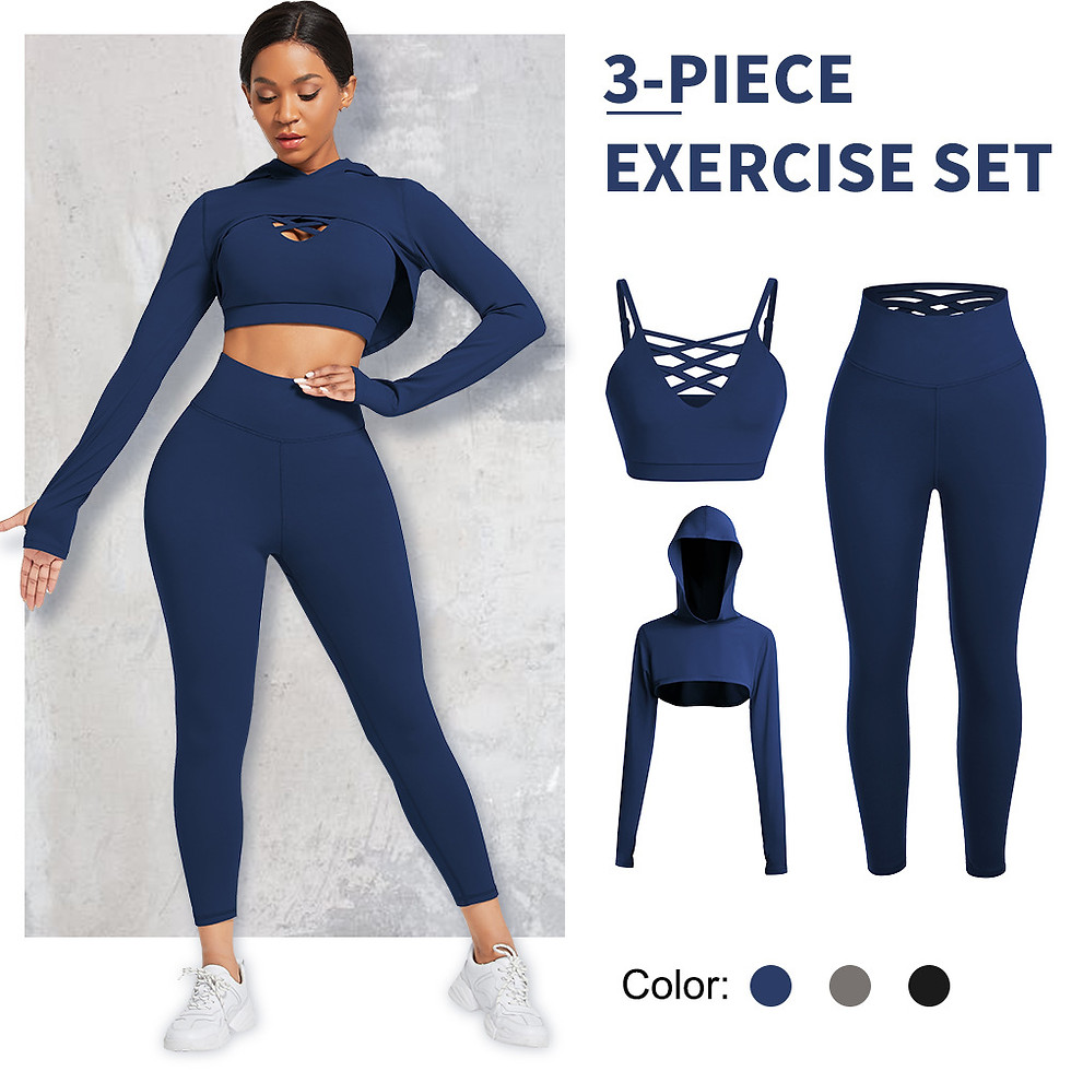 Thumbnail: Workout Clothes Seamless Sports Bra Yoga Leggings 3 Piece Set