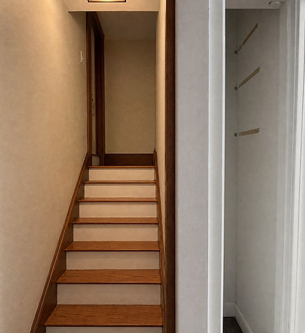 Existing staircase and unused closet before bathroom conversion in Newton MA