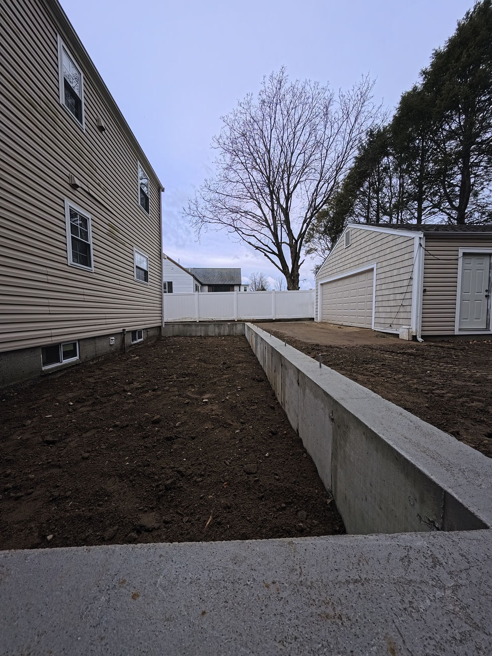 Interior view of foundation walls for new kitchen expansion