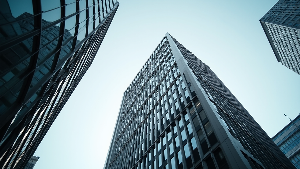 Eye-level view of a modern office building in Auckland