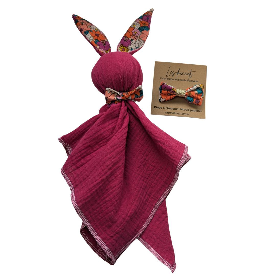 Doudou lapin rose flashy