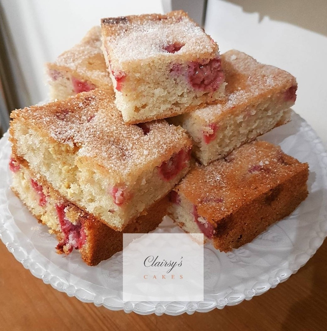 Raspberry and White Chocolate Tray Bake