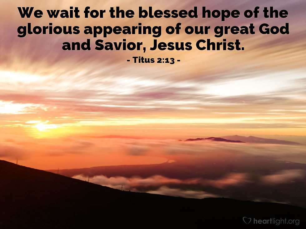 Landscape and sunset with scripture from Titus 2:13
