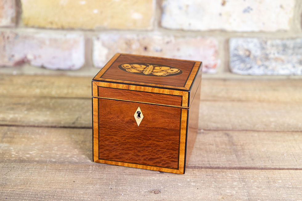 Thumbnail: Stunning Partridge Wood Moth Inlaid Georgian Tea Caddy SOLD
