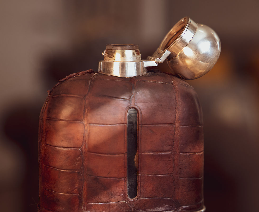 Thumbnail: Silver Mappin Croc Leather Hip Flask 1890