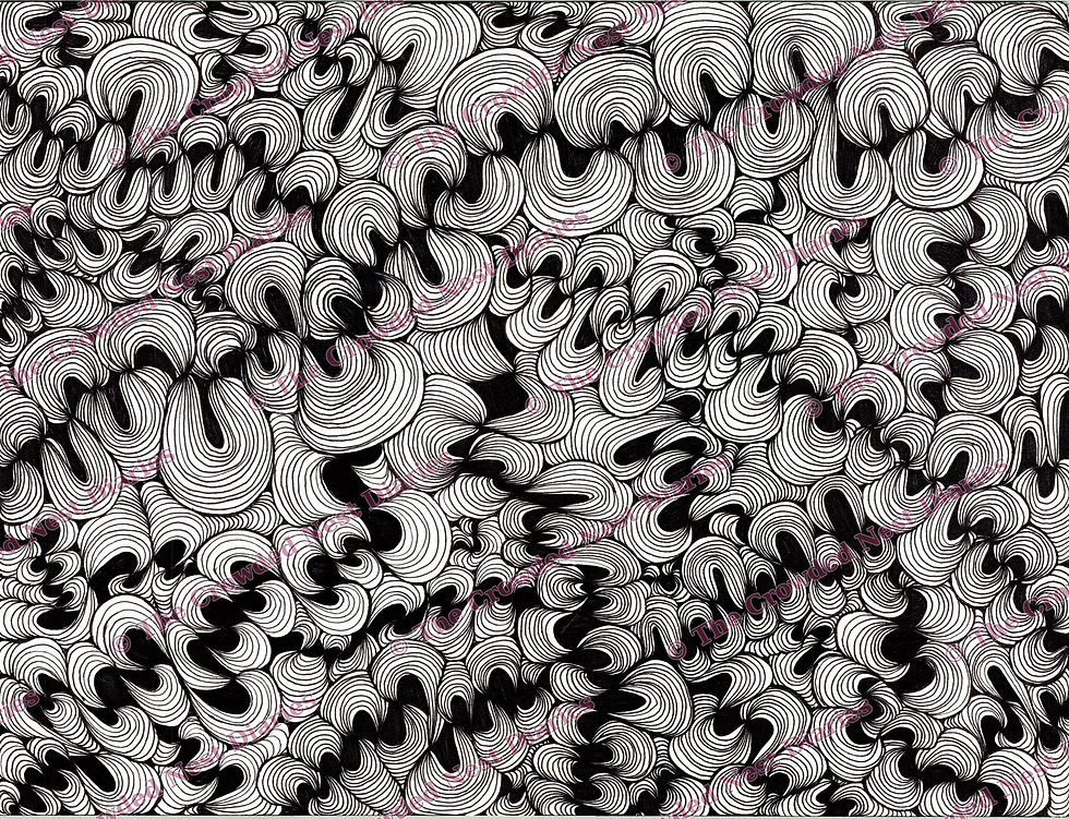 B&W Folds, hand-drawn optical art