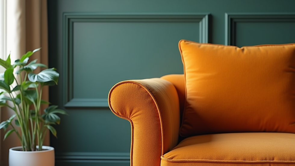 Close-up view of a beautifully upholstered sofa with vibrant fabric