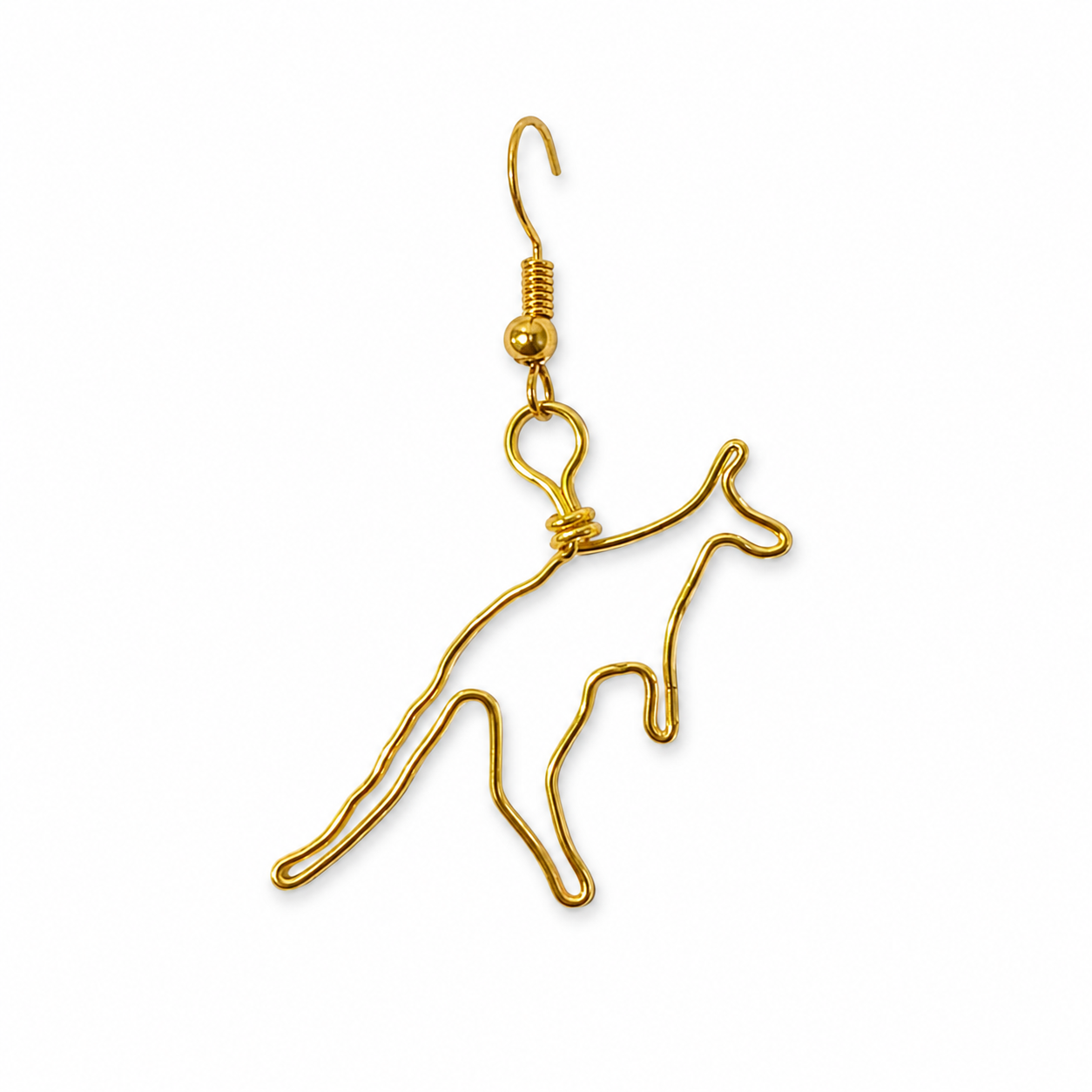Handmade kangaroo wire earring on white background