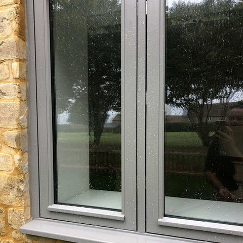 close-up image of grey window frame