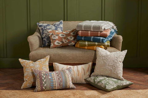 a sofa with cushions