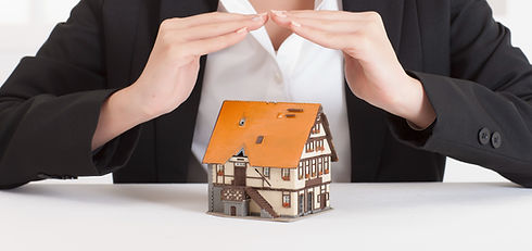 a person's hand and a house model
