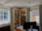 living room interior with bookshelves