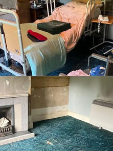 two images depicting before and after image of cleaning a corner of a room