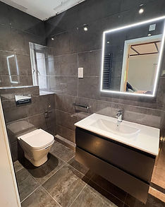 modern bathroom interior with sink, mirror and window