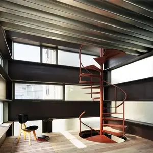 modern interior of a room with spiral staircase