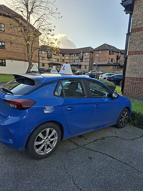 side view of a blue car