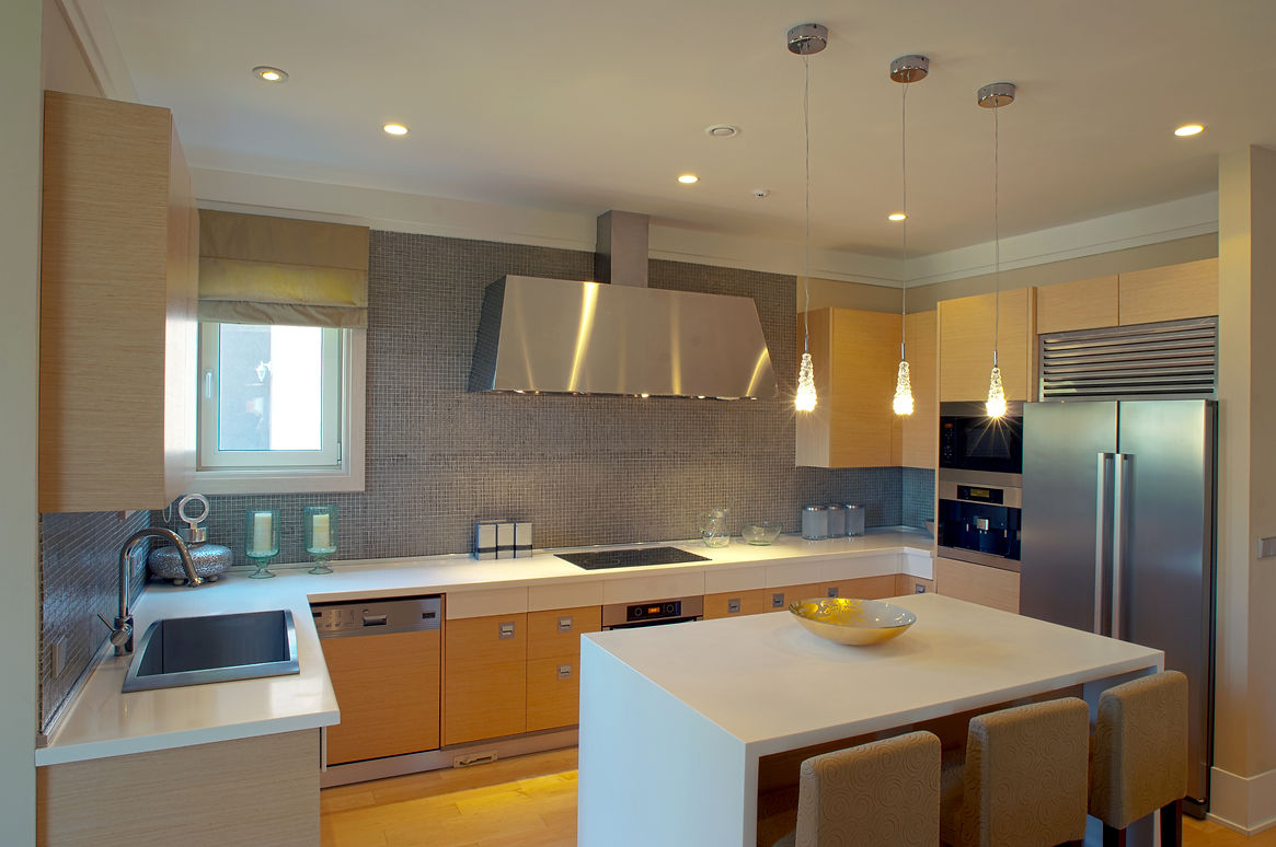 modern kitchen interior with illuminated lights