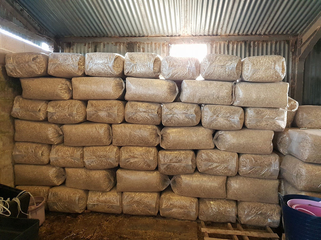 stacks of bags in a warehouse