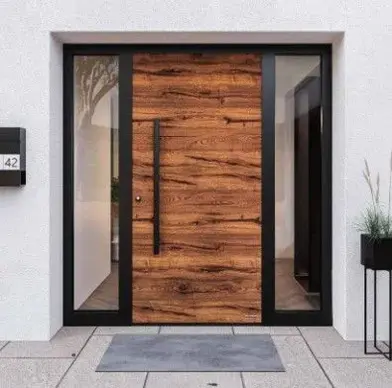wooden front door of a house