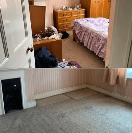 collage of images showing before and after of bedroom cleaning