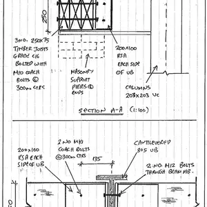 architectural diagram showing sectional details of timber joists