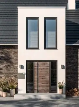 front view of a house with white wall