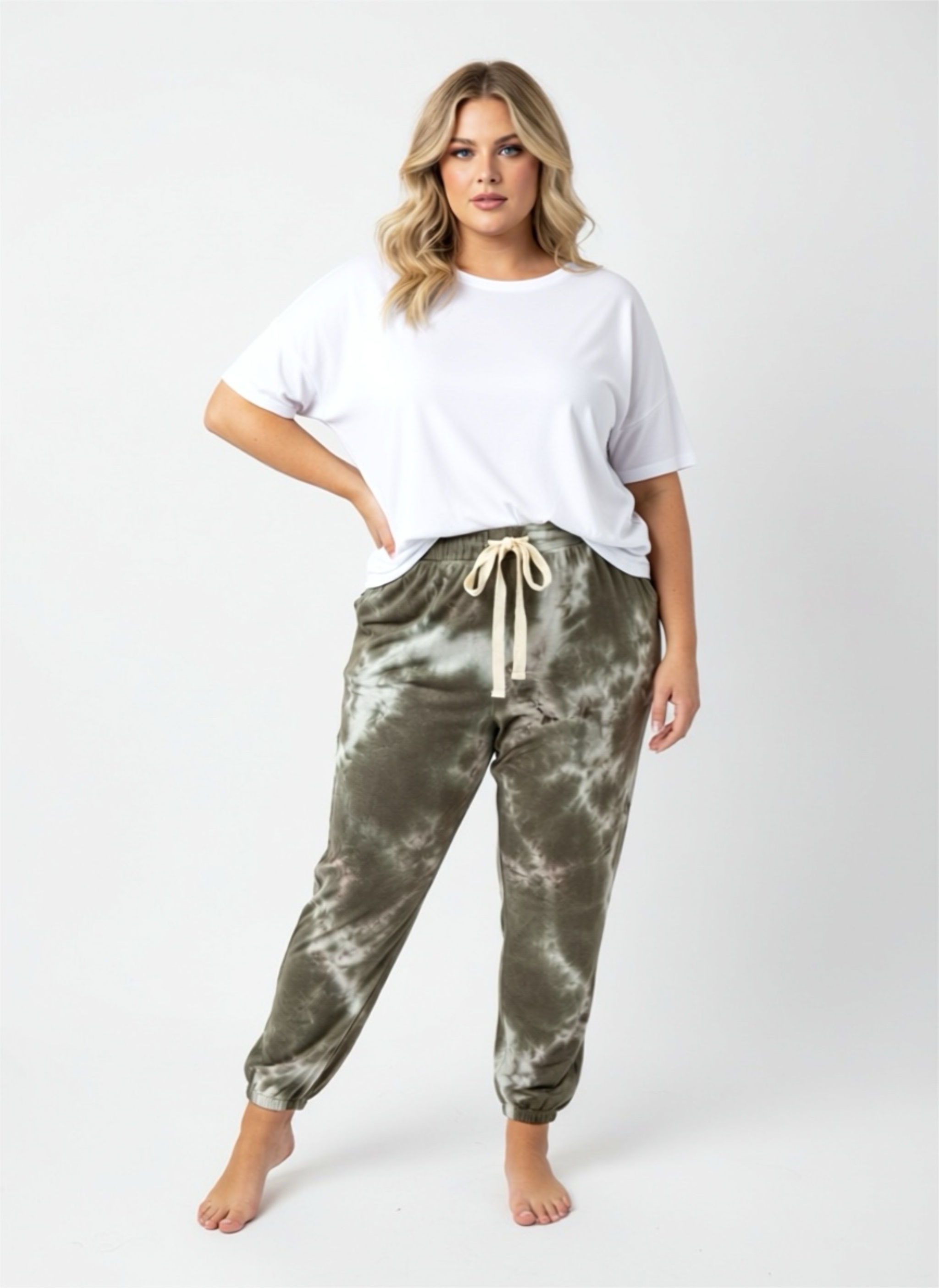 Plus Size Tie Dye Waist Strap Side Pocketed Jogger