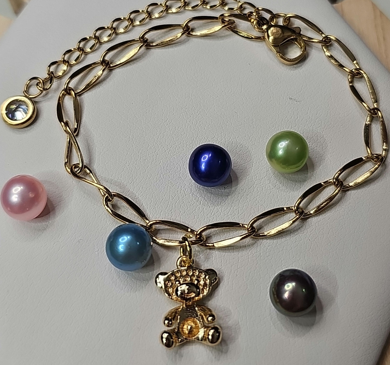 Teddy Bear Pearl Bracelet Gold Plated