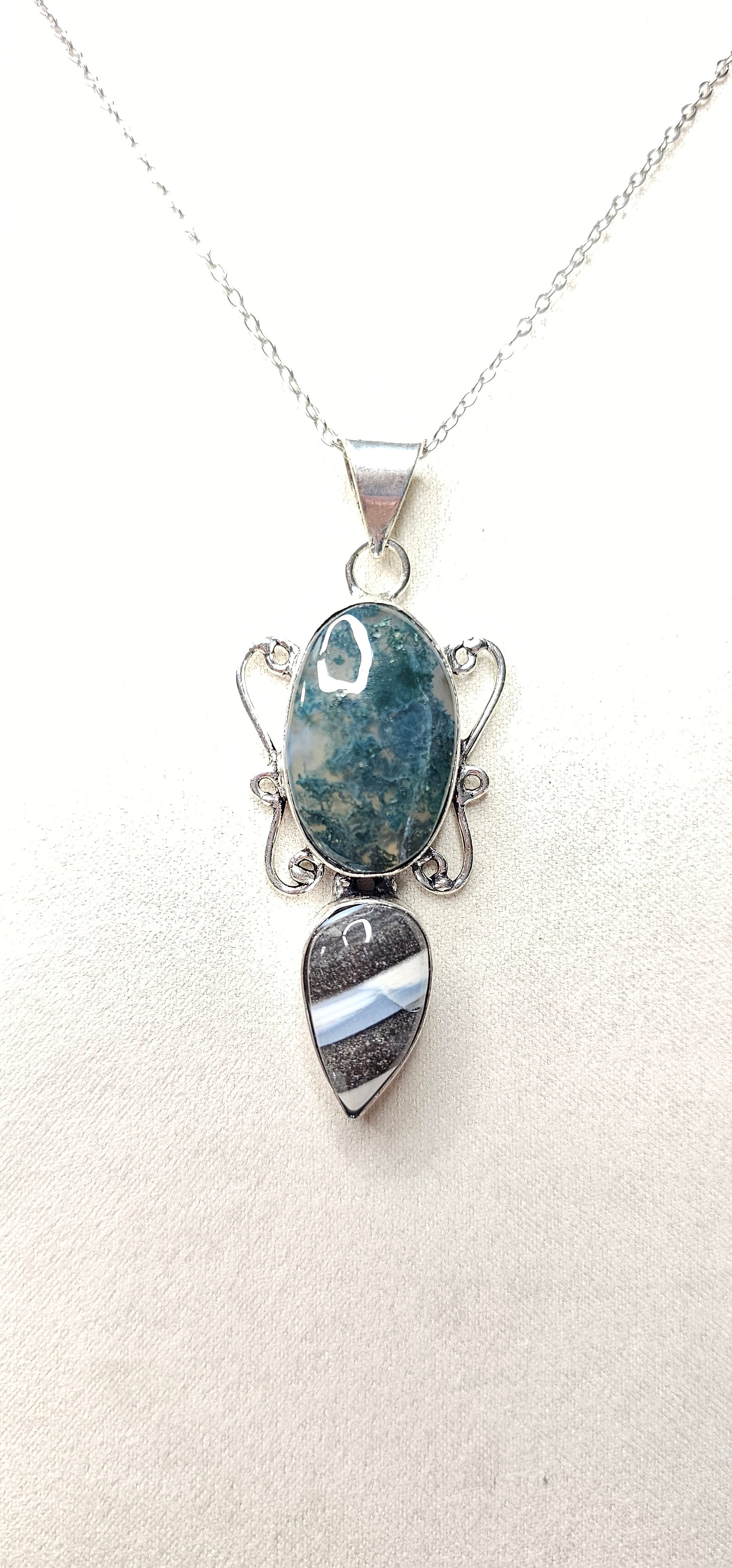 Natural Crystal Pendant Necklace 5- Silver Plated