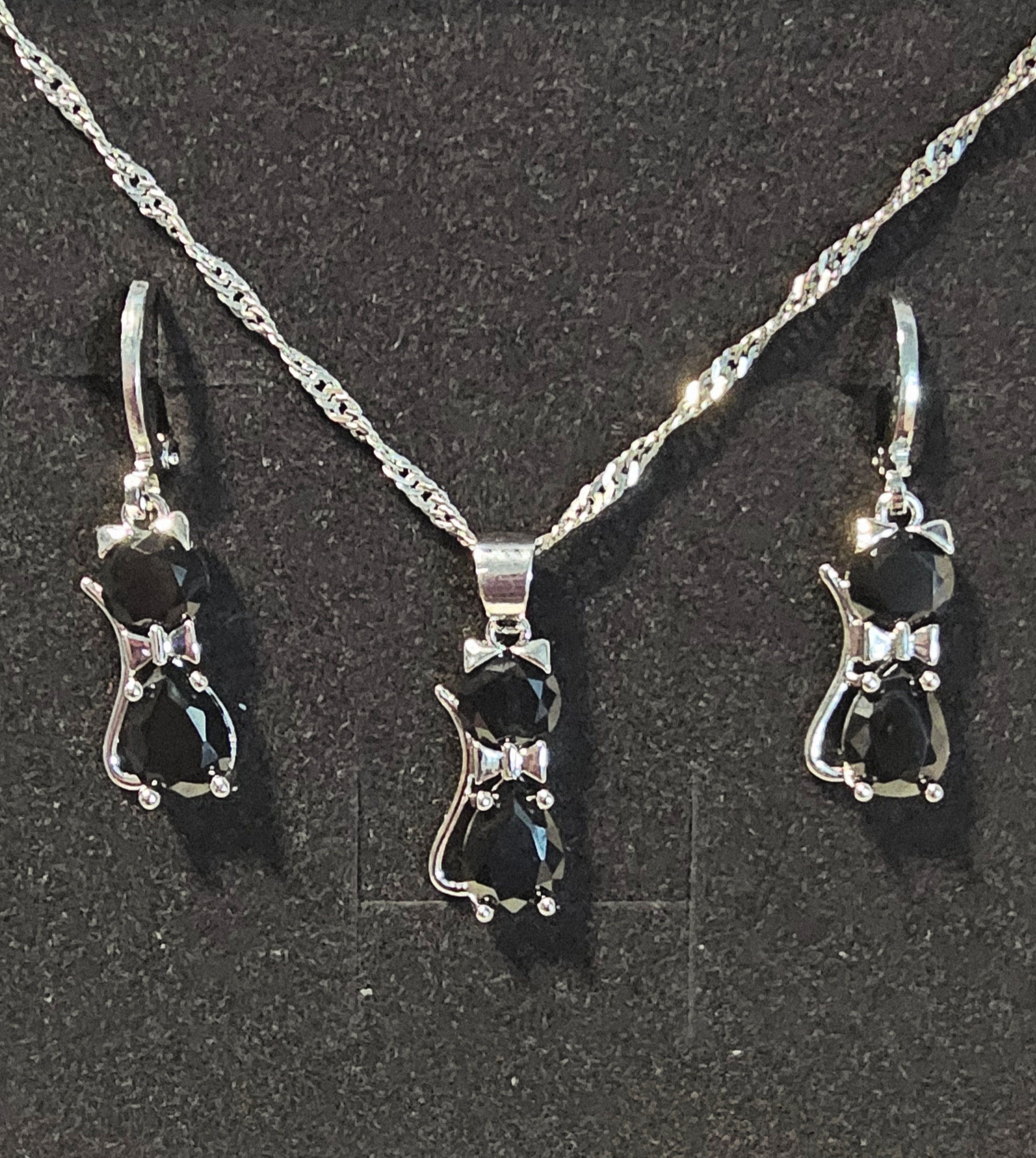Sterling Silver Cat Black/Orange Jewellery Set