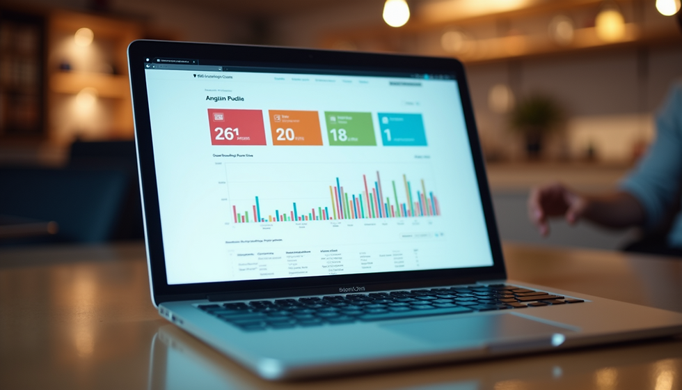 Eye-level view of a laptop screen showing social media analytics dashboard