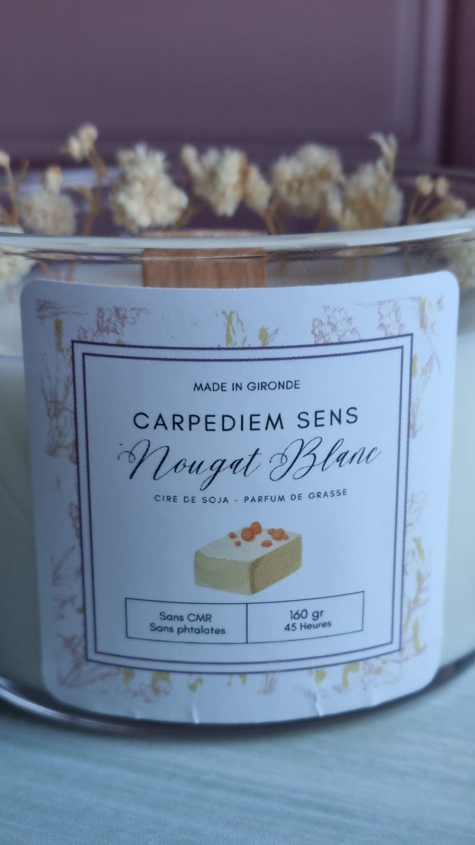 Miniature : Bougie végétale artisanale senteur Nougat Blanc