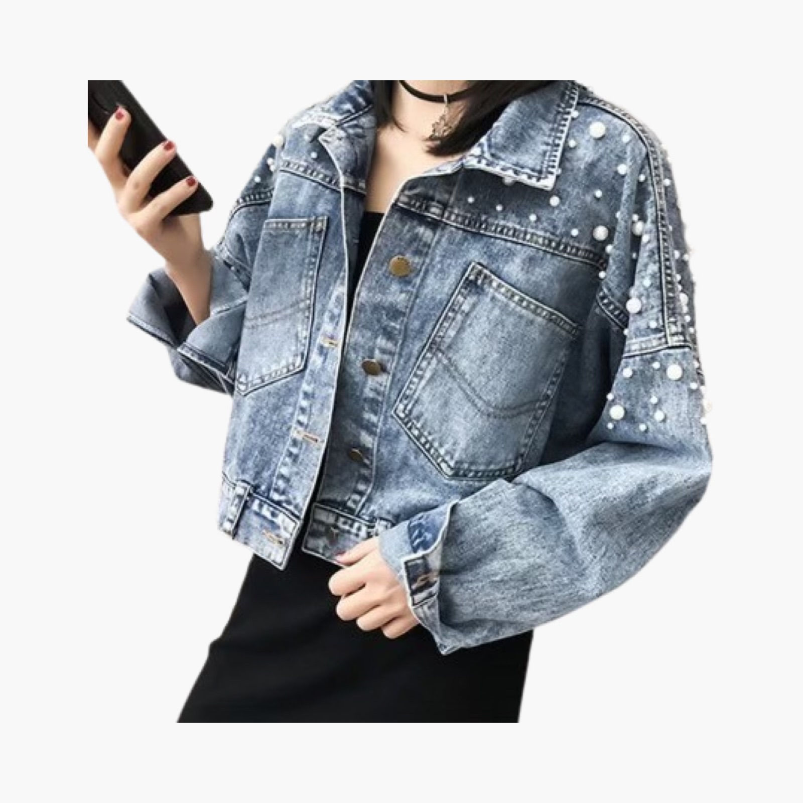 LAXO Pearl Essence Denim Cropped Jacket