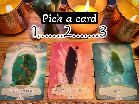 Pick a card. Turquoise, Apache Tear, Jade