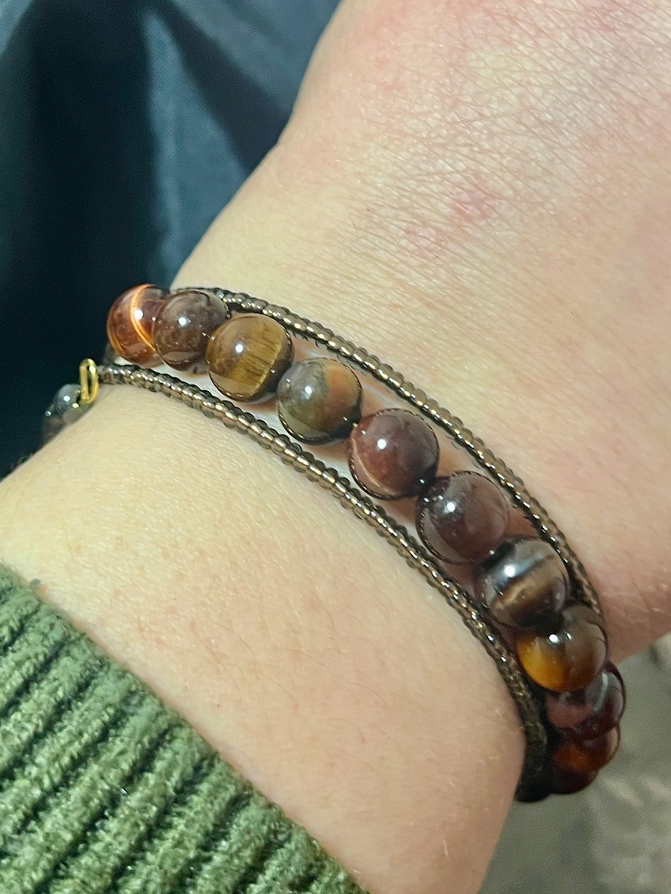 Thumbnail: Red Tigers Eye with Hemitite butterfly, wrap bracelet 