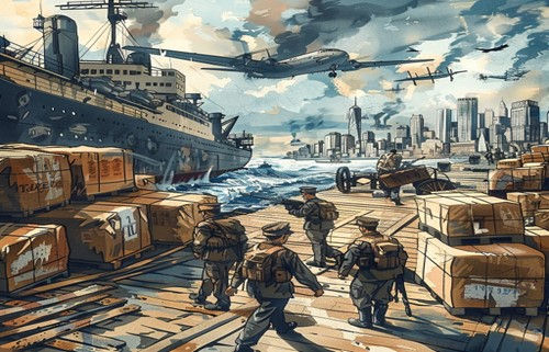 Soldiers fighting in the port