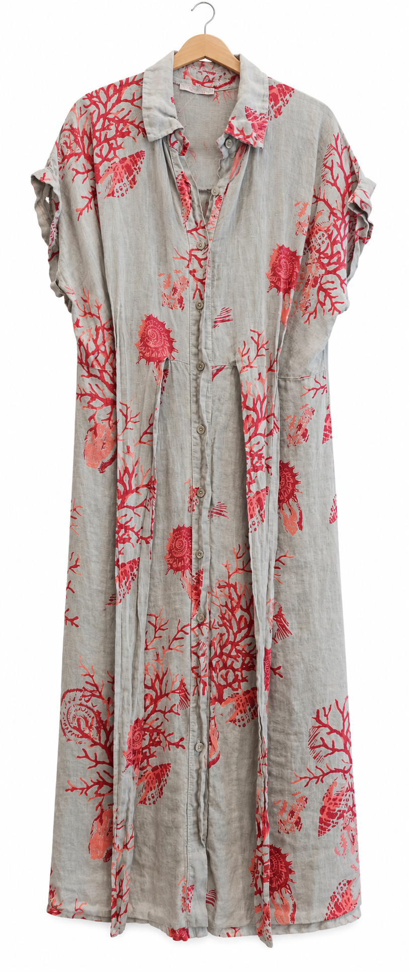 Miniatura: Vestido de lino con corales color gris