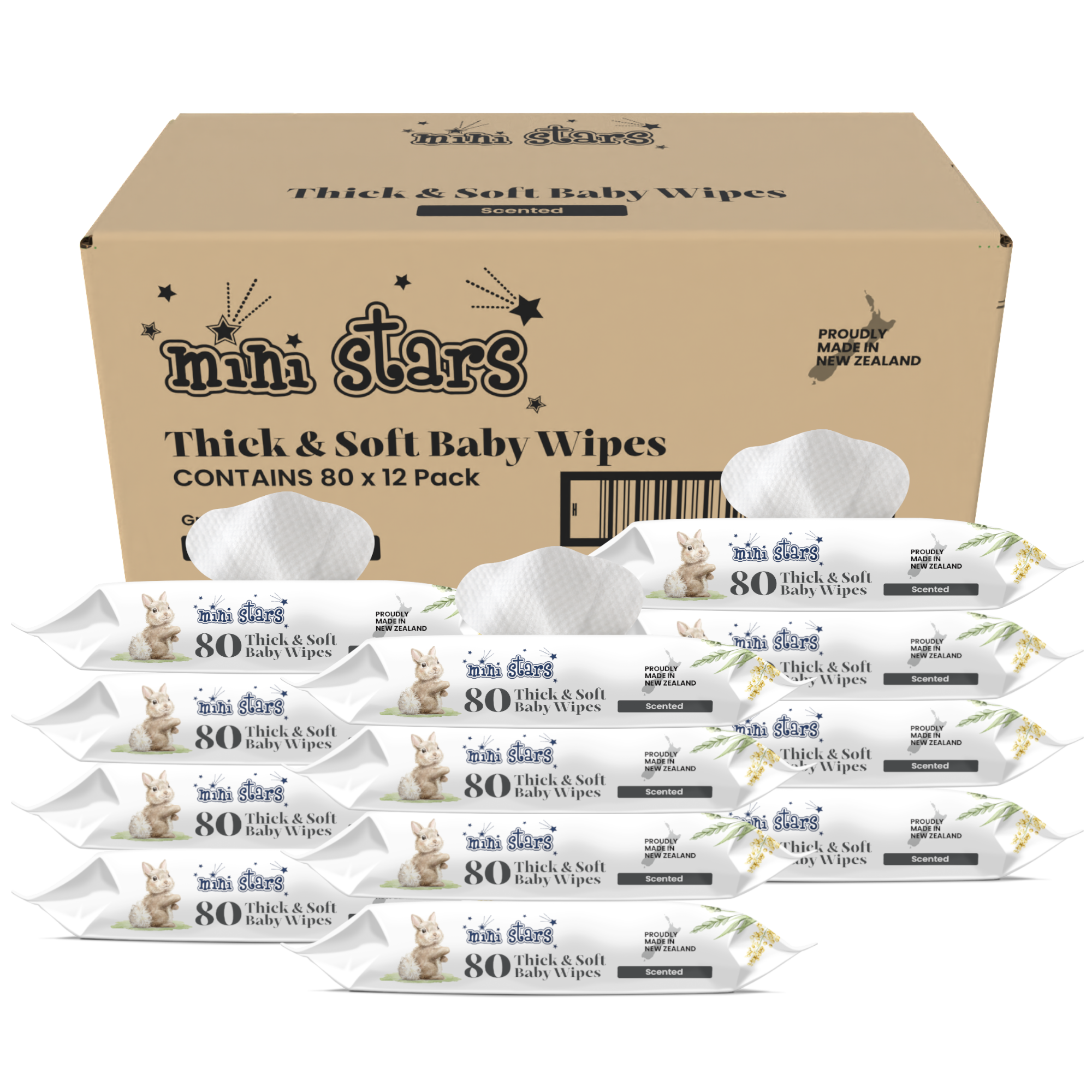 12-Pack Thick & Soft Baby Wipes 80s (Scented)