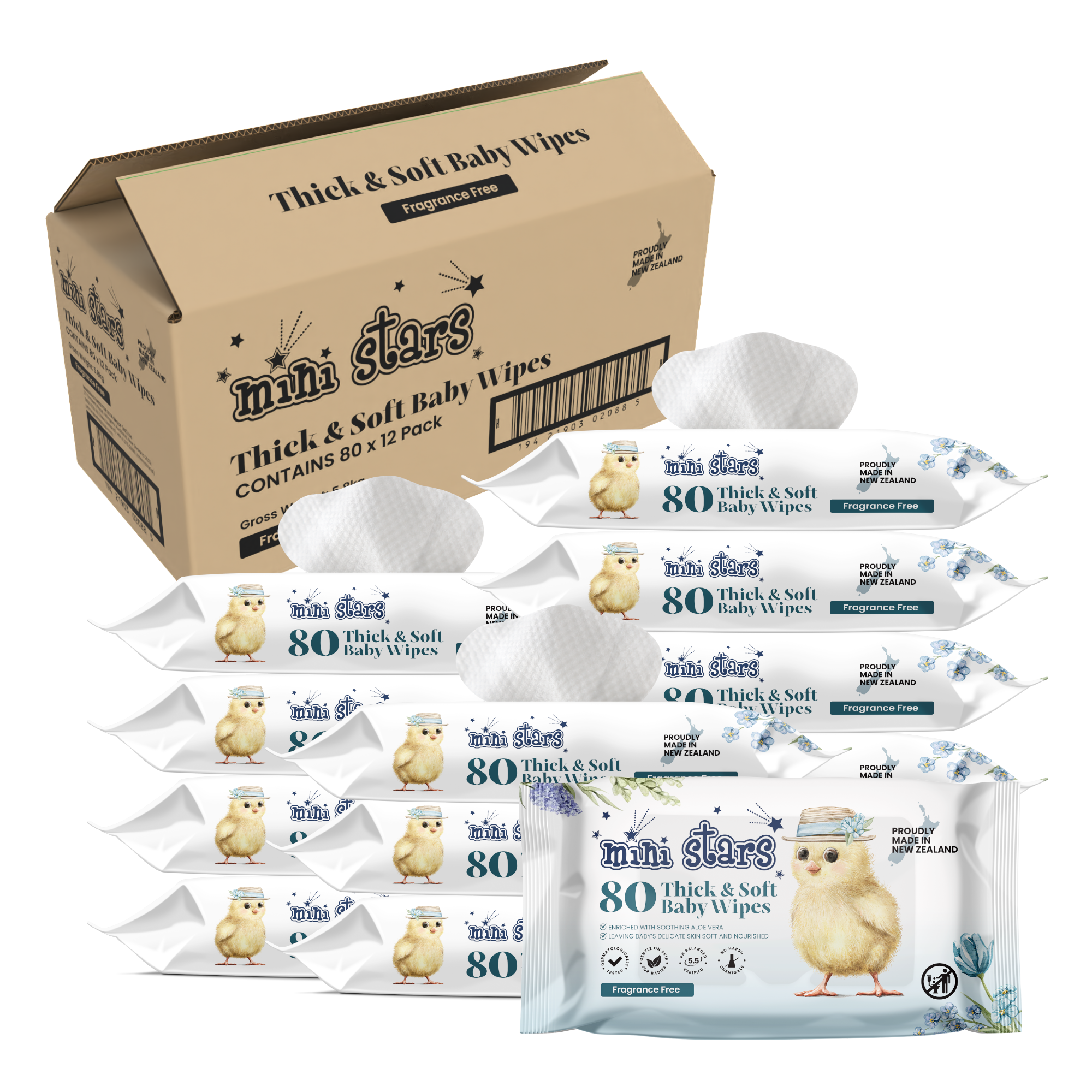 12-Pack Thick & Soft Baby Wipes 80s (Fragrance-Free)