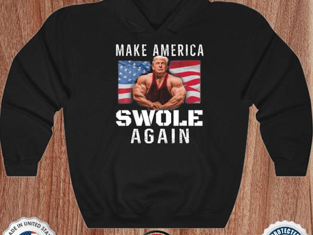 Make america swole again Trump lifting American flag shirt
