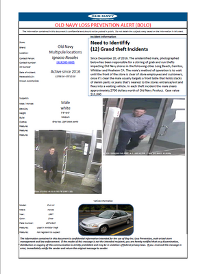 OLD NAVY LOSS PREVENTION ALERT (BOLO)