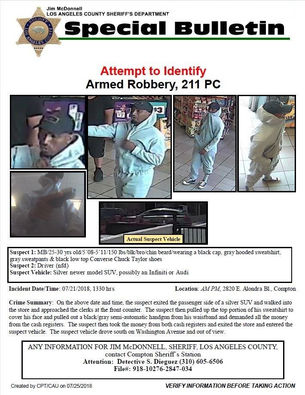 Attempt to Identify, Armed Robbery Suspect