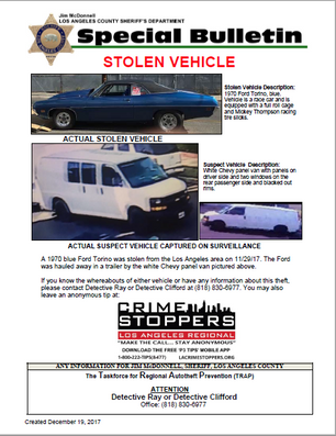 Special Bulletin: Stolen Vehicle, 1970 Ford Torino