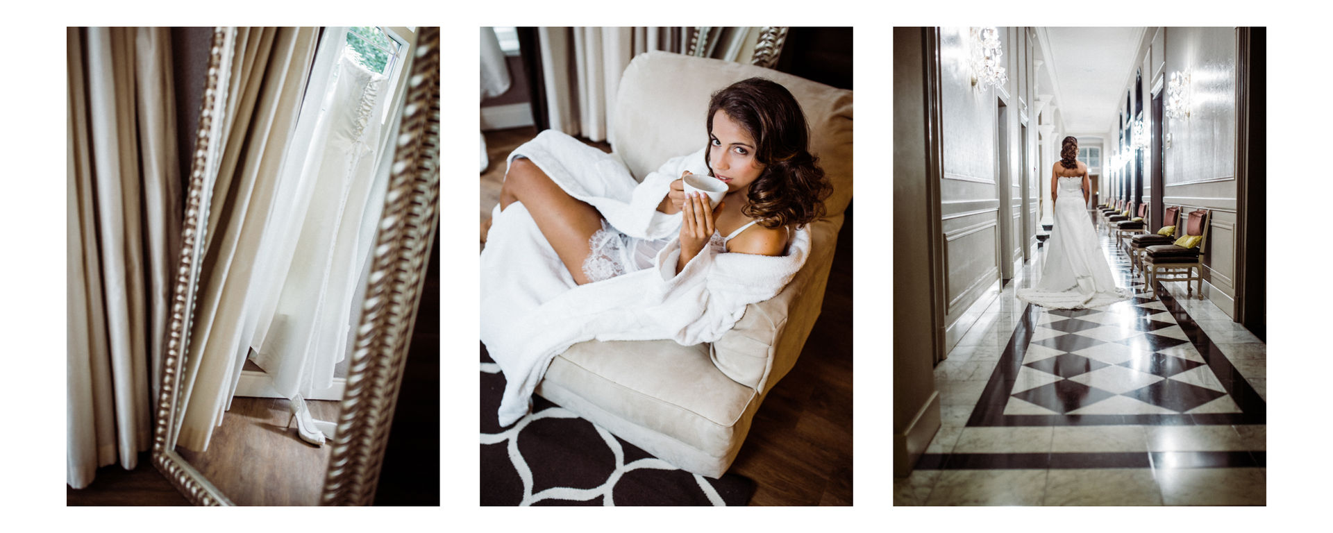 Schöne Frau bereitet sich auf ihren Hochzeitstag vor.